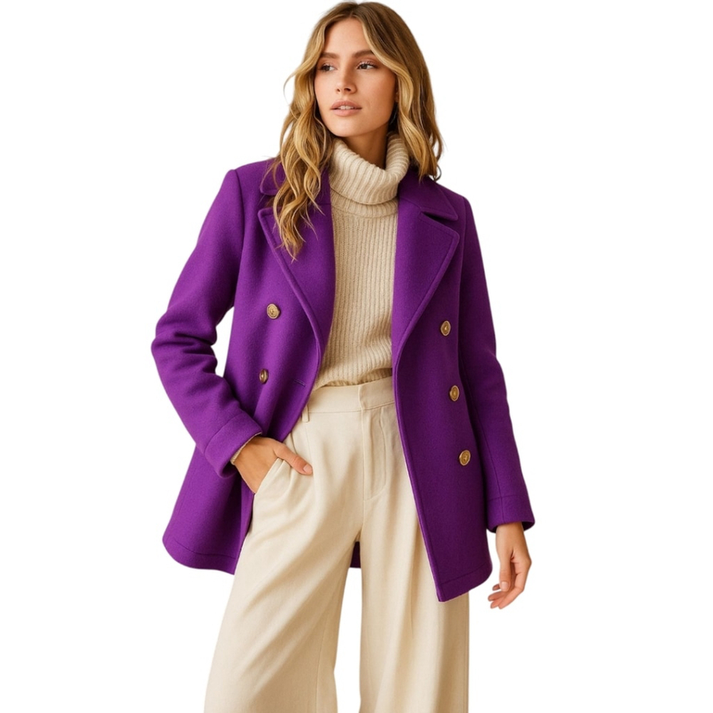 J.Crew Royal Purple Wool Peacoat Italian Stadium Cloth | Golden Crest Buttons 4